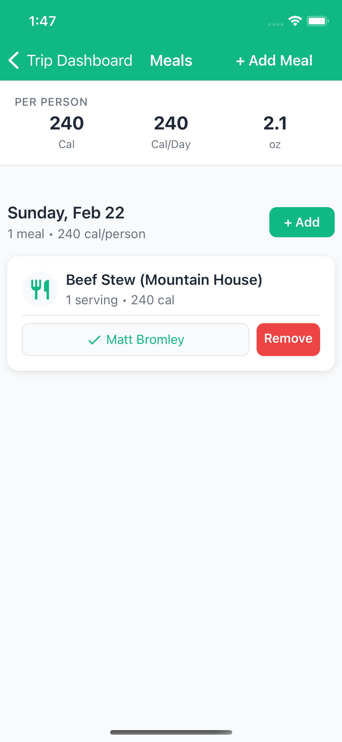 Meal Assigned Screen