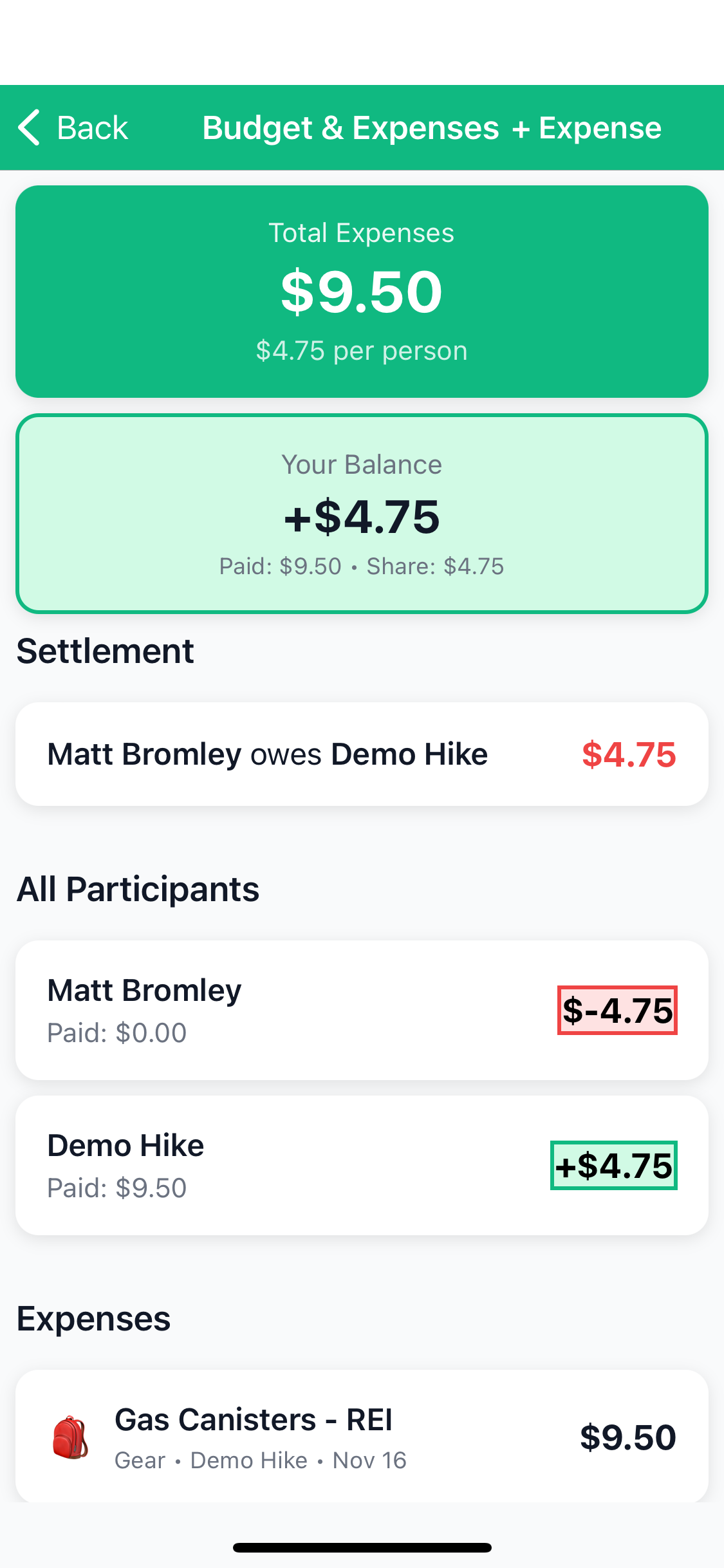 Expense Summary Screen