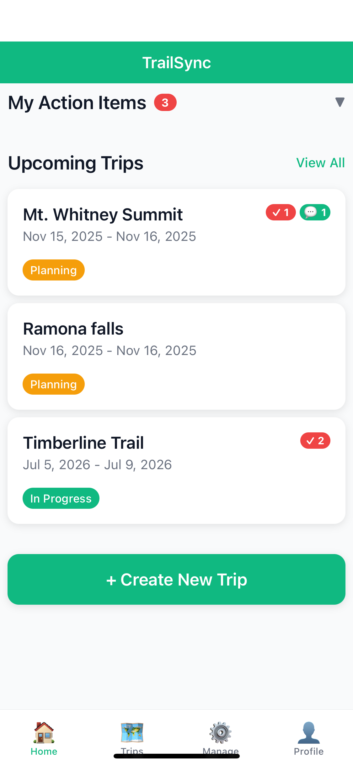 Trip Status Screen